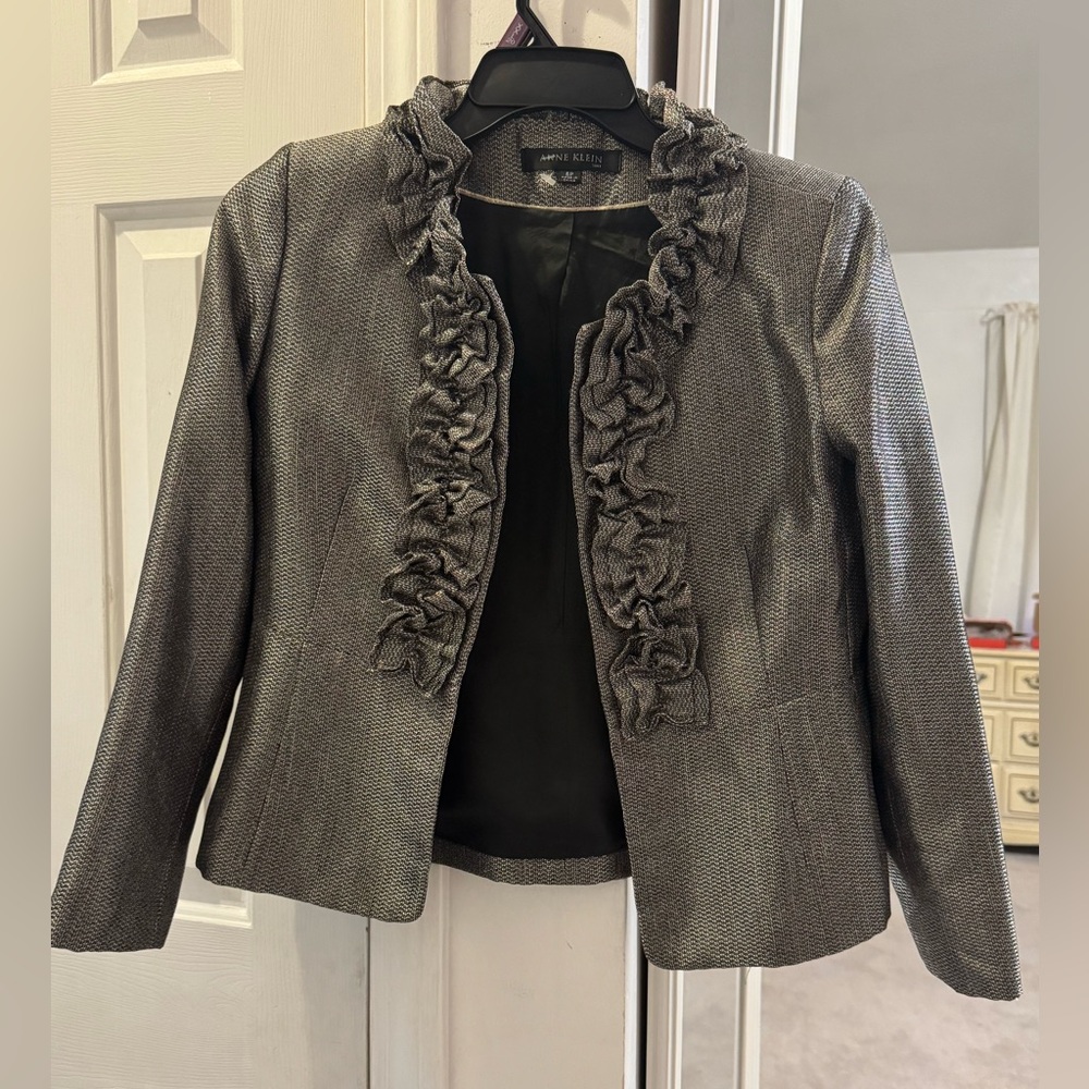Anne Klein Silver Ruffle Blazer